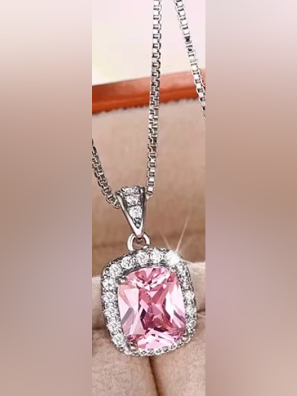 Pink Sapphire CZ Silver Prndabt Necklace